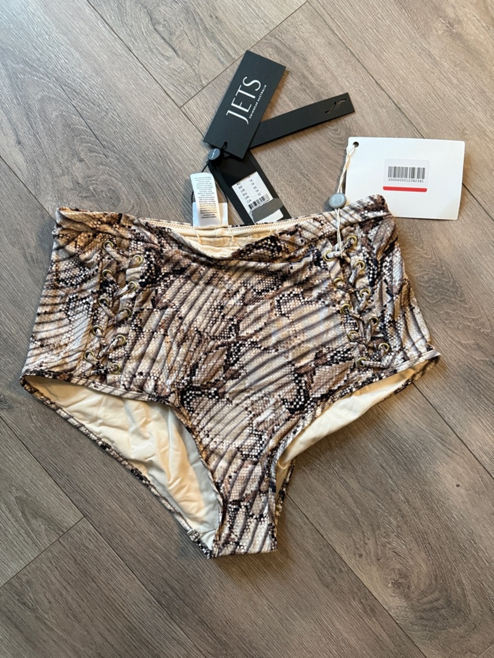 Jets High-Waist Lace-Up Bikini Bottom in Snake Print Size 10 US